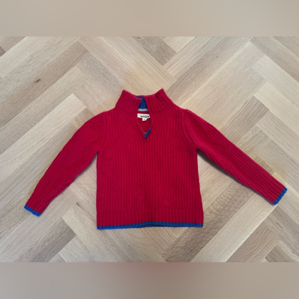 Boden Red Sweater with Blue and Gray Accents, Size 6-7